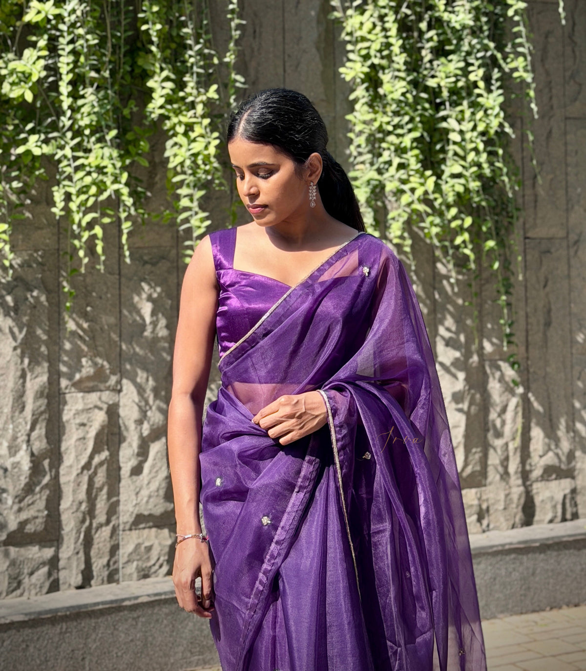 Deep Purple Embroidered Organza Saree