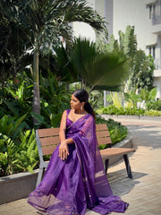 Deep Purple Embroidered Organza Saree