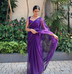 Deep Purple Embroidered Organza Saree