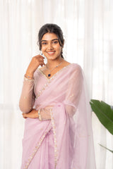 Lavender White Surai Work Organza Saree