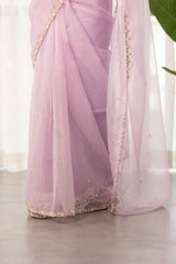 Lavender White Surai Work Organza Saree