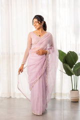 Lavender White Surai Work Organza Saree