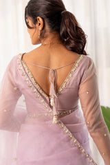 Lavender White Surai Work Organza Saree
