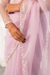 Lavender White Surai Work Organza Saree