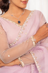 Lavender White Surai Work Organza Saree