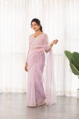 Lavender White Surai Work Organza Saree