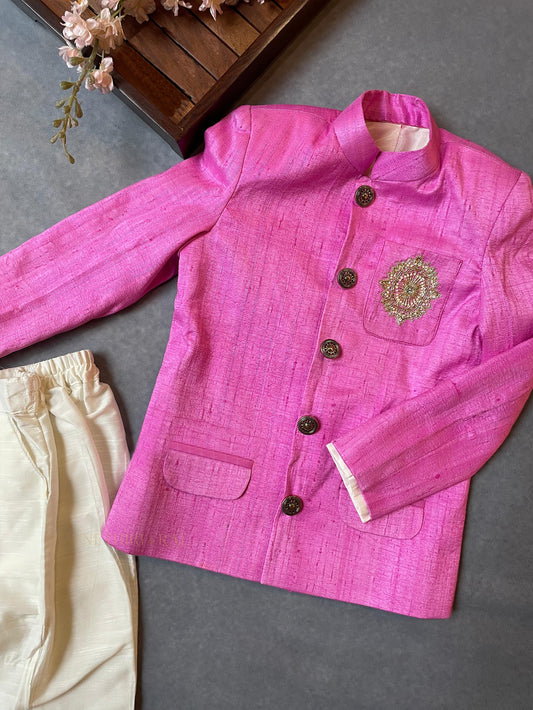 Boys Pink Embroidered Sherwani