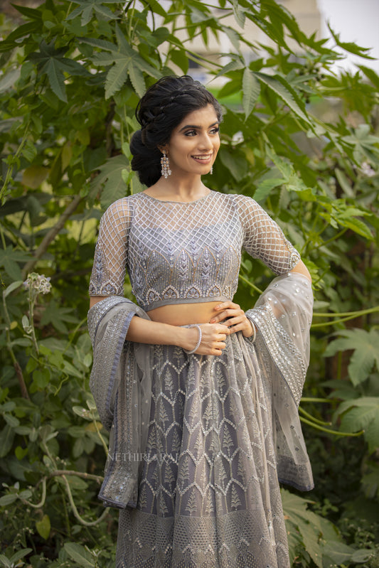 Grey Net Lehenga