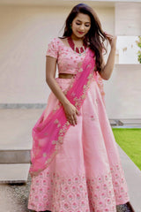 Pink Raw Silk Lehenga