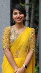 Golden Yellow Net Saree