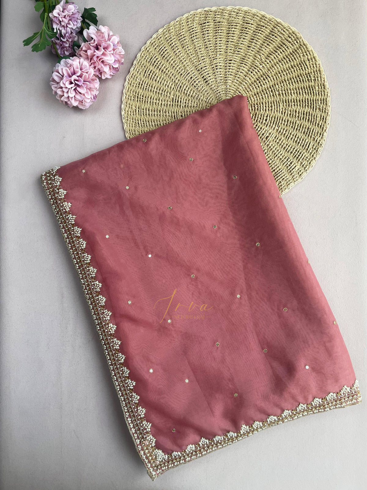 Dark Peach Organza Saree