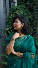 Forest Green Embroidered Organza Saree