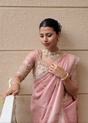 Peach Silk Saree With Handwork Border