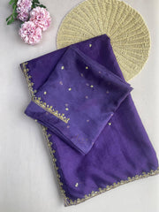 Purple Organza Embroidered Saree