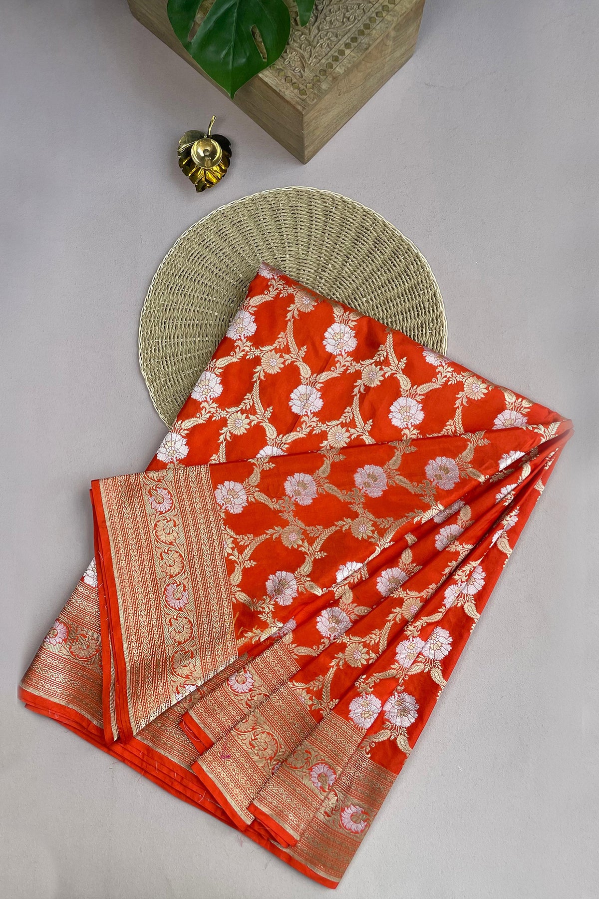 Deep Orange Banaras Saree