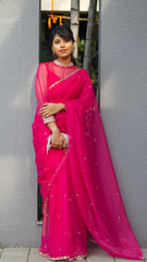 Pink Organza Scallop Saree