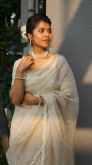 Ivory Organza Scallop Saree