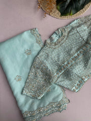 Powder Blue Embroidered Saree