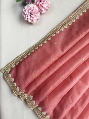 Onion Pink Organza Embellished Saree